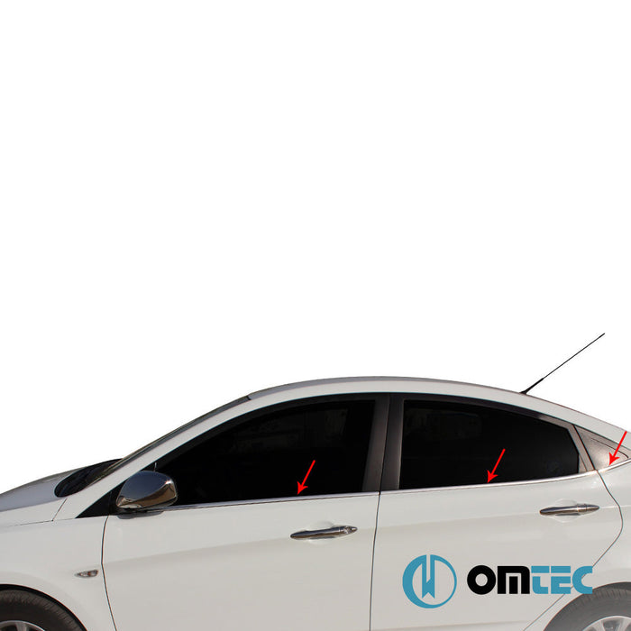 Cam Çıtası 6 Prç. Paslanmaz Çelik (Parlak) - Hyundai Accent/Blue Solaris - SD RC - (2010 - 2017)