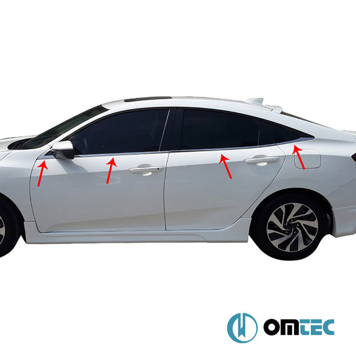 Cam Çıtası 8 Prç. Paslanmaz Çelik (Parlak) - Honda Civic - SD X - (2016 - 2022)