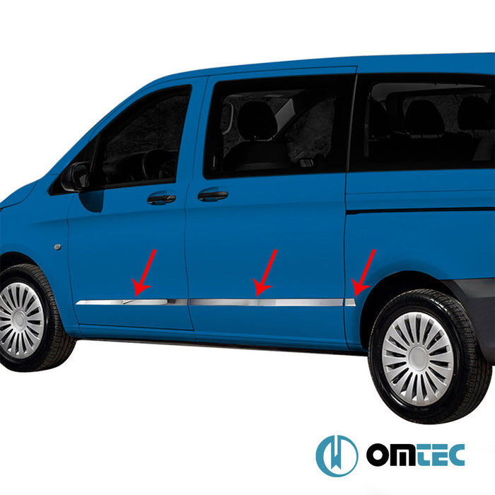 Yan Kapı Çıtası 6 Prç.(L1 - L2) Paslanmaz Çelik (Parlak) - Mercedes - Benz Vito - VAN W447 - (2014 - )