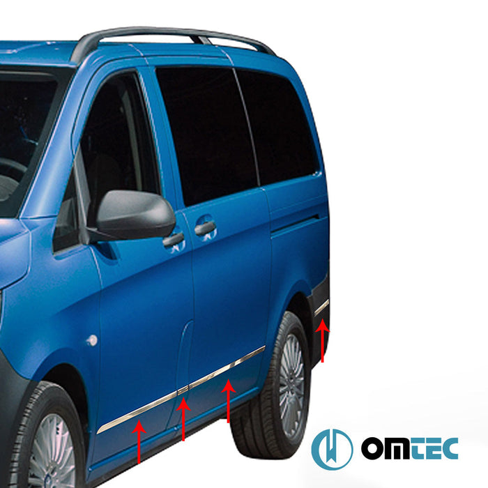 Yan Kapı Çıtası 7 Prç.(Çift Sürgülü L3) Paslanmaz Çelik (Parlak) - Mercedes - Benz Vito - VAN W447 - (2014 - )