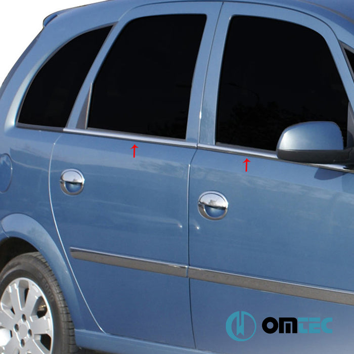 Cam Çıtası 4 Prç. Paslanmaz Çelik (Parlak) - Opel Meriva - MPV I - (2003 - 2010)