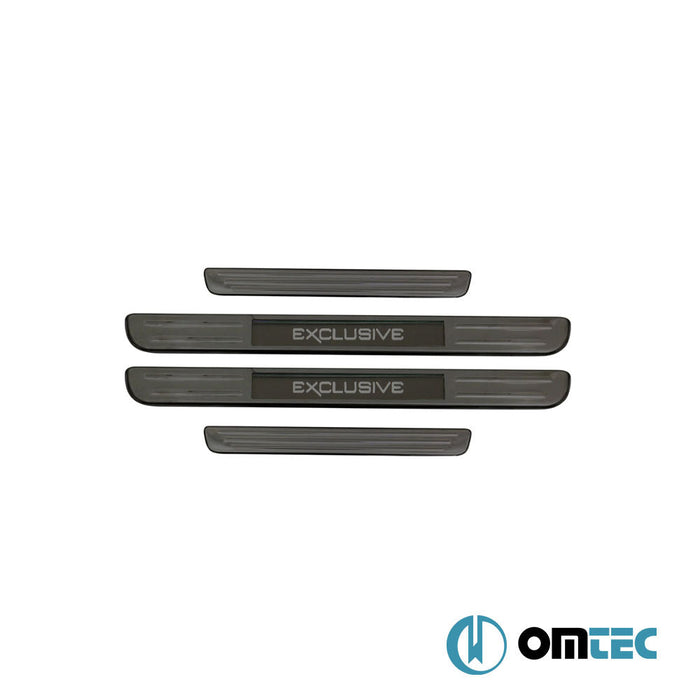 Kapı Eşiği (Işıklı - Exclusive - 45 cmx27 cm) 4 Prç. Paslanmaz Çelik (Siyah) - Universal