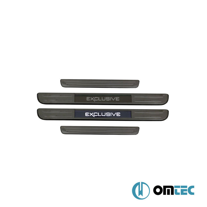 Kapı Eşiği (Işıklı - Exclusive - 45 cmx27 cm) 4 Prç. Paslanmaz Çelik (Siyah) - Universal