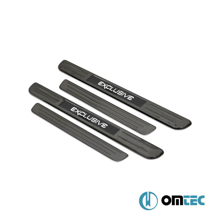 Kapı Eşiği (Işıklı - Exclusive - 45 cmx27 cm) 4 Prç. Paslanmaz Çelik (Siyah) - Universal