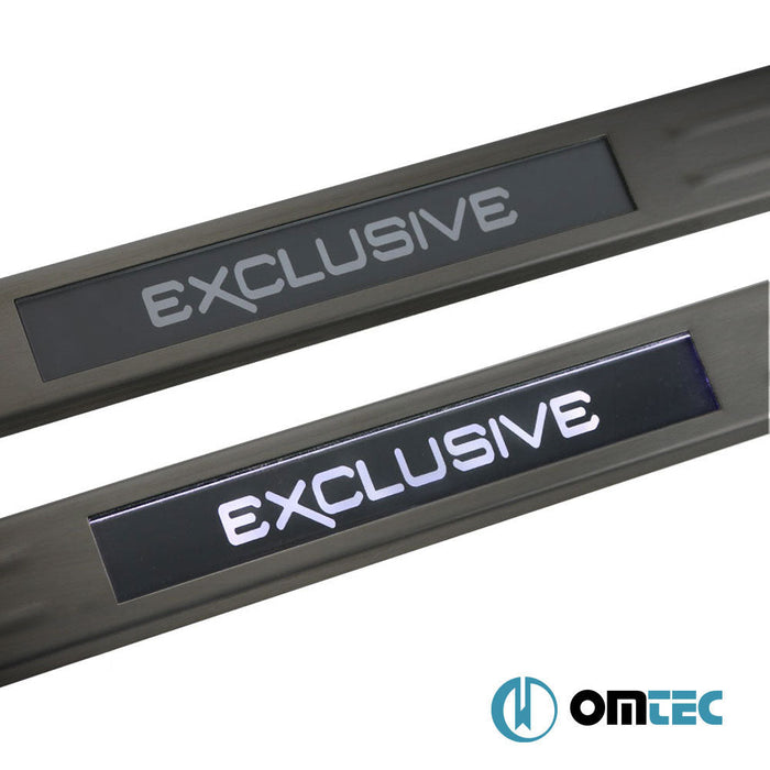 Kapı Eşiği (Işıklı - Exclusive - 45 cmx27 cm) 4 Prç. Paslanmaz Çelik (Siyah) - Universal