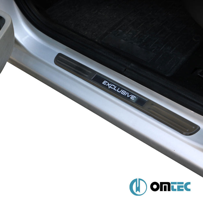 Kapı Eşiği (Işıklı - Exclusive - 45 cmx27 cm) 4 Prç. Paslanmaz Çelik (Siyah Taşlı) - Universal