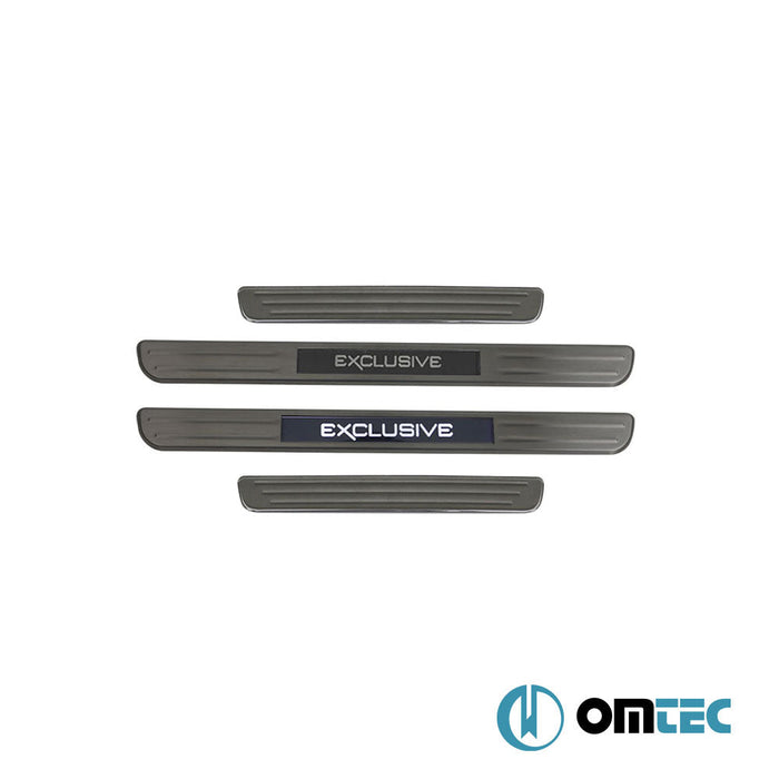 Kapı Eşiği (Işıklı - Exclusive - 45 cmx27 cm) 4 Prç. Paslanmaz Çelik (Siyah Taşlı) - Universal