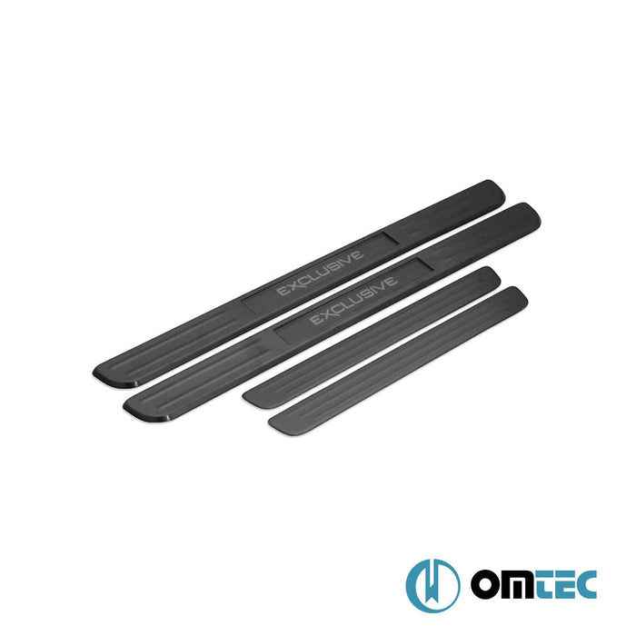 Kapı Eşiği (Işıklı - Exclusive - 45 cmx27 cm) 4 Prç. Paslanmaz Çelik (Siyah Taşlı) - Universal