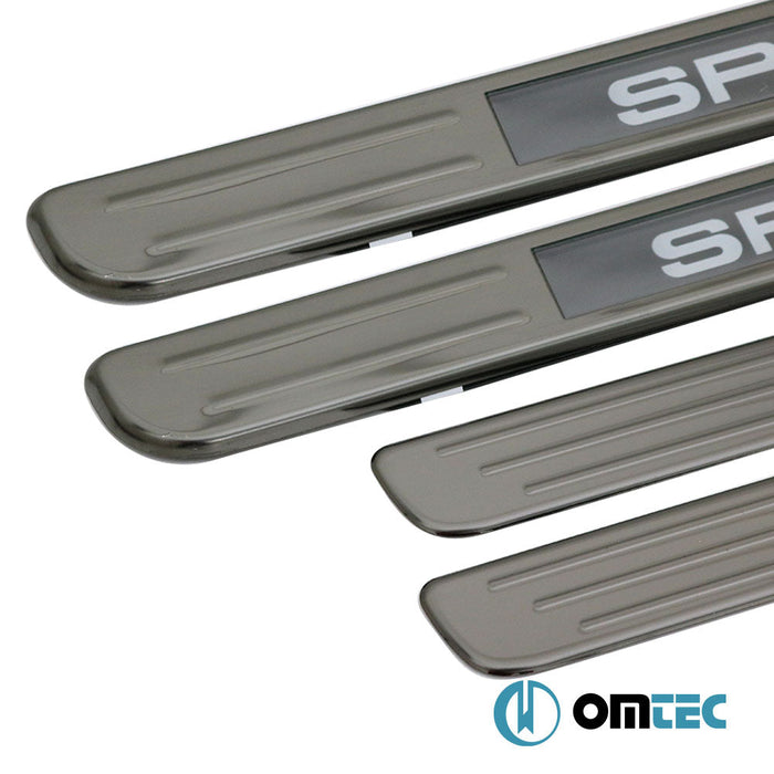 Kapı Eşiği (Işıklı - Sport - 45 cm) 4 Prç. Paslanmaz Çelik (Siyah) - Universal