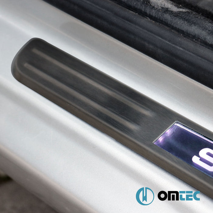 Kapı Eşiği (Işıklı - Sport - 45 cm) 4 Prç. Paslanmaz Çelik (Siyah Taşlı) - Universal