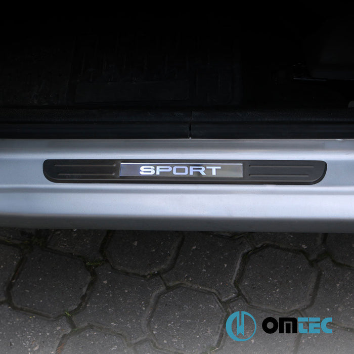 Kapı Eşiği (Işıklı - Sport - 45 cm) 4 Prç. Paslanmaz Çelik (Siyah Taşlı) - Universal