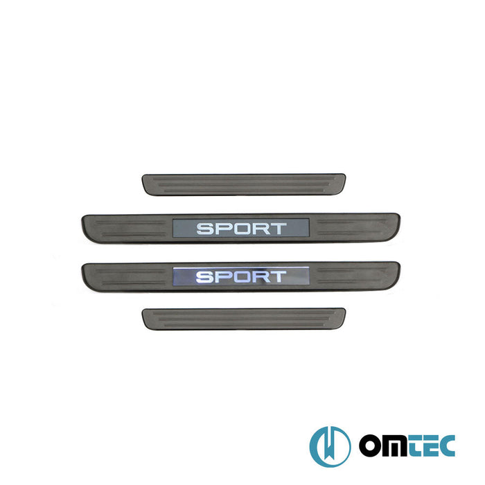 Kapı Eşiği (Işıklı - Sport - 45 cm) 4 Prç. Paslanmaz Çelik (Siyah Taşlı) - Universal