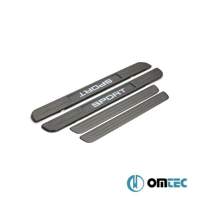 Kapı Eşiği (Işıklı - Sport - 45 cm) 4 Prç. Paslanmaz Çelik (Siyah Taşlı) - Universal