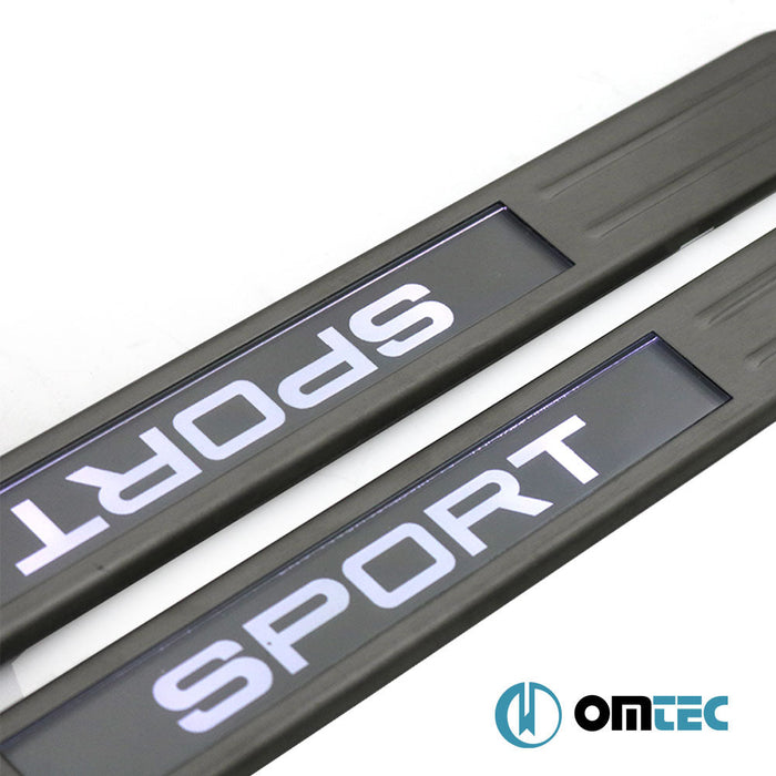 Kapı Eşiği (Işıklı - Sport - 45 cm) 4 Prç. Paslanmaz Çelik (Siyah Taşlı) - Universal