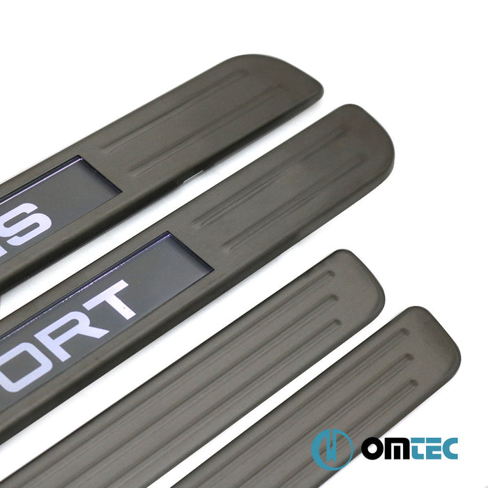 Kapı Eşiği (Işıklı - Sport - 45 cm) 4 Prç. Paslanmaz Çelik (Siyah Taşlı) - Universal