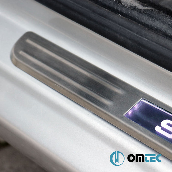 Kapı Eşiği (Işıklı - Sport - 38 cmx27 cm) 4 Prç. Paslanmaz Çelik (Taşlı) - Universal